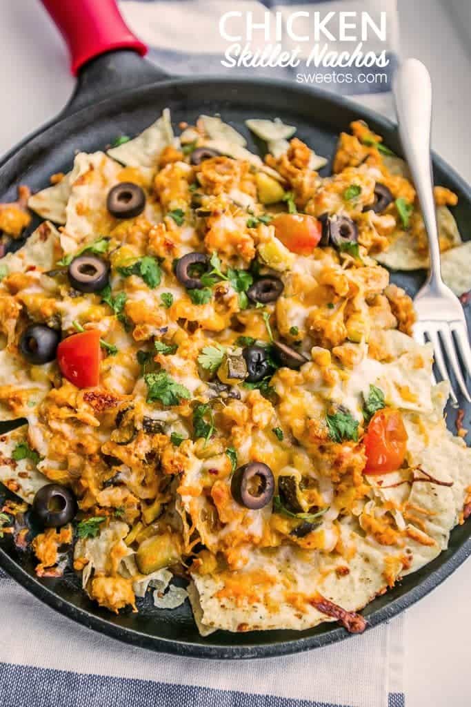 These chicken skillet nachos are easy and so delicious!