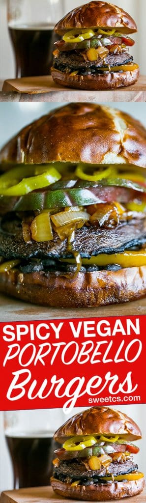 These spicy vegan portobello burgers are filled with veggies and rich mexican flavors - these are our favorite burger subsititute!