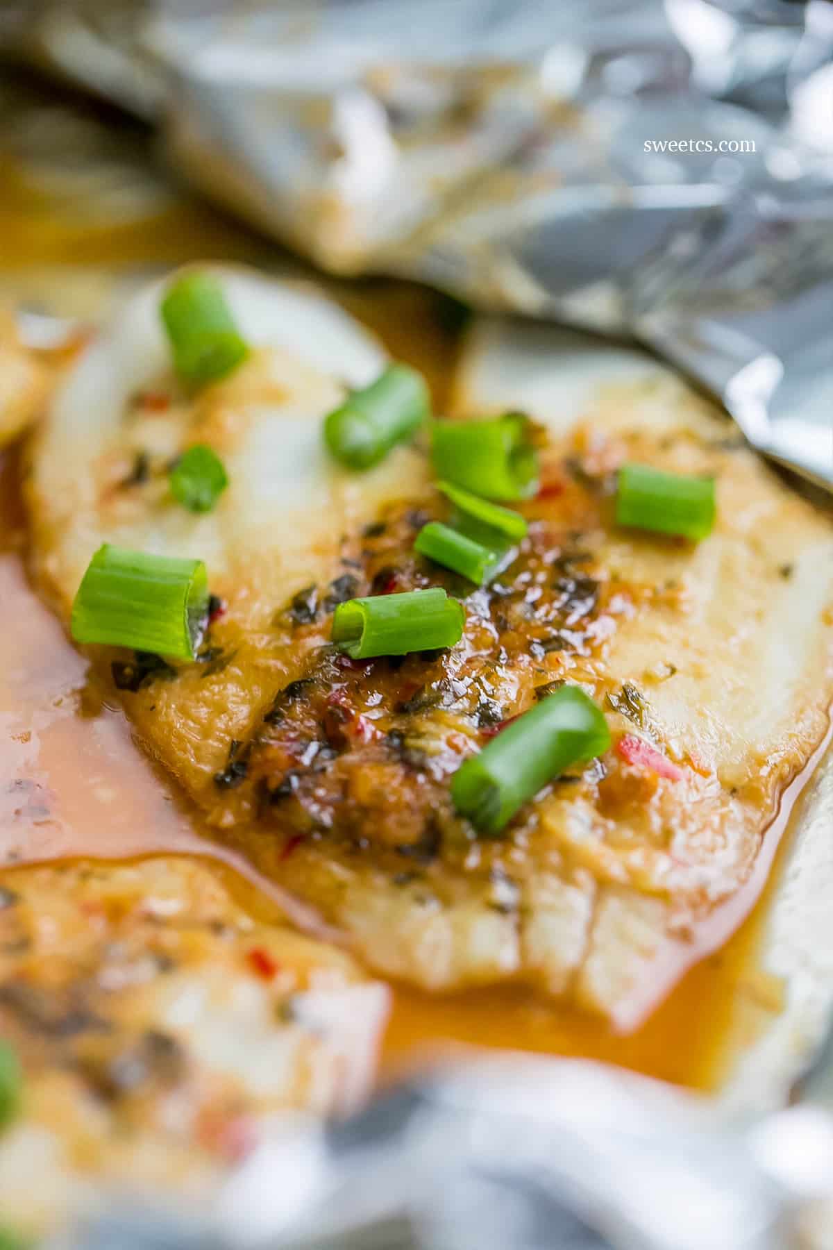 Spicy Garlic Soy Baked Flounder in a Foil Pouch