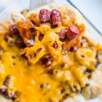 An easy, cheesy casserole with little smokies and BBQ flavors reminiscent of a slice of pizza.