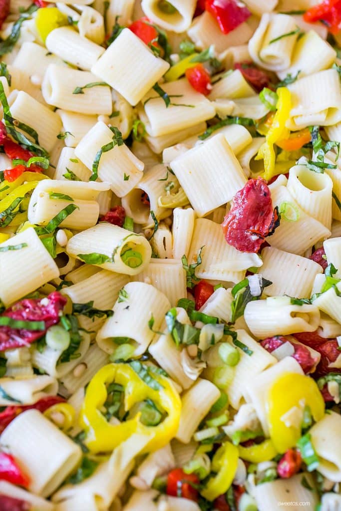 This pasta salad has a ton of anti pasti flavor and is so quick and easy!