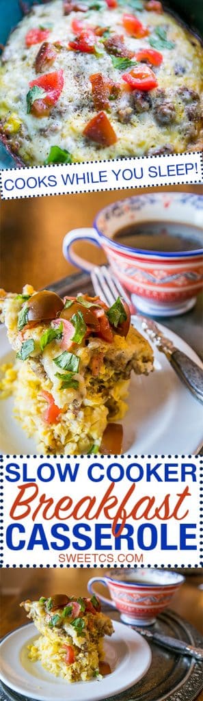 This slow cooker breakfast casserole is full of deliciousness and cooks while you sleep!