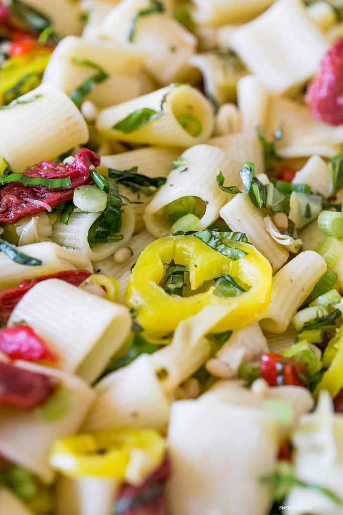 this easy pasta salad has a ton of delicious antipasti flavor!
