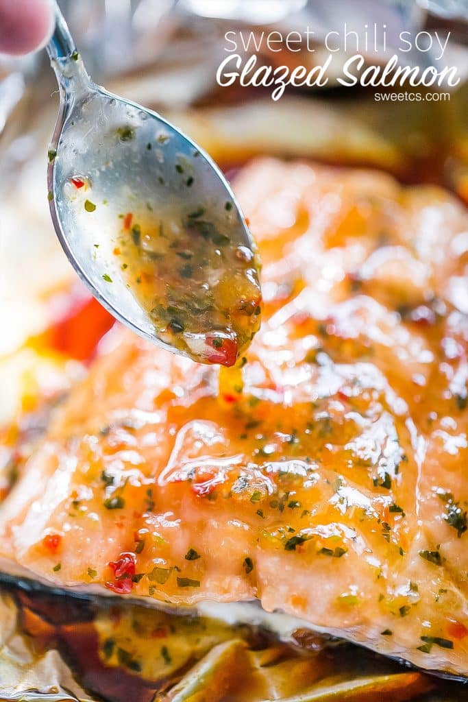 Sweet chili soy glazed salmon - this easy foil baked salmon recipe is the best!