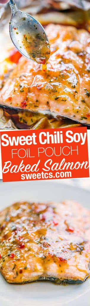 This is the best recipe for asian inspired baked salmon with a sweet chili soy glaze!