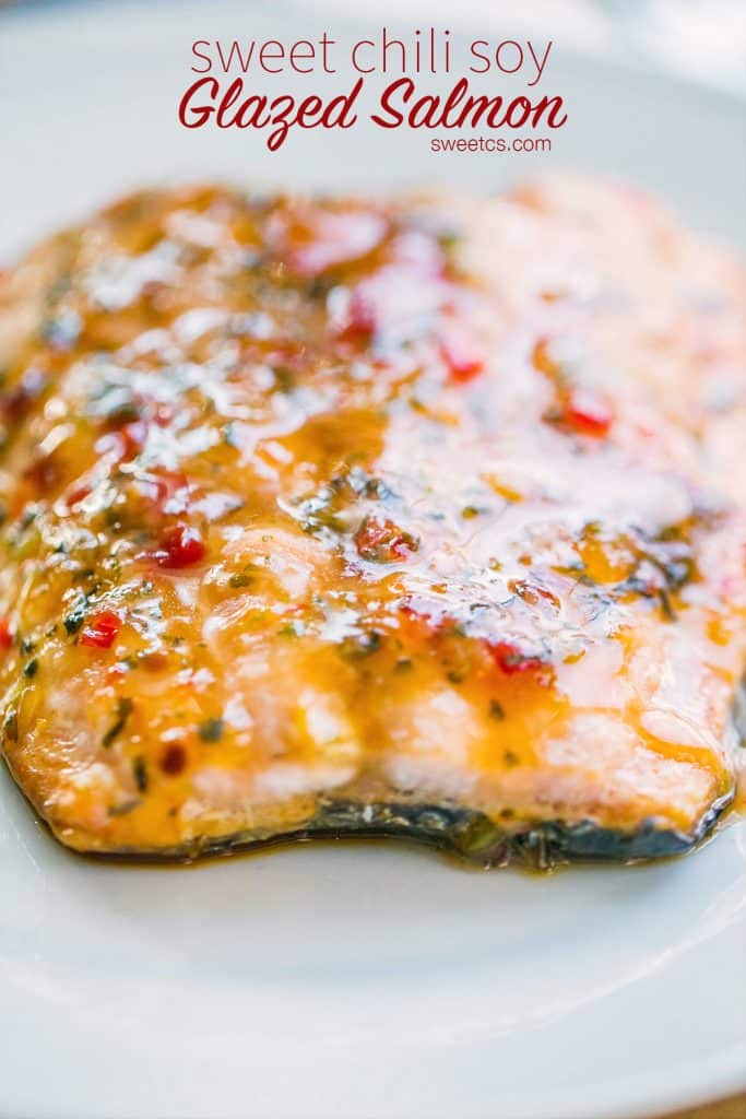 salmon with glaze made of chili and spices on it