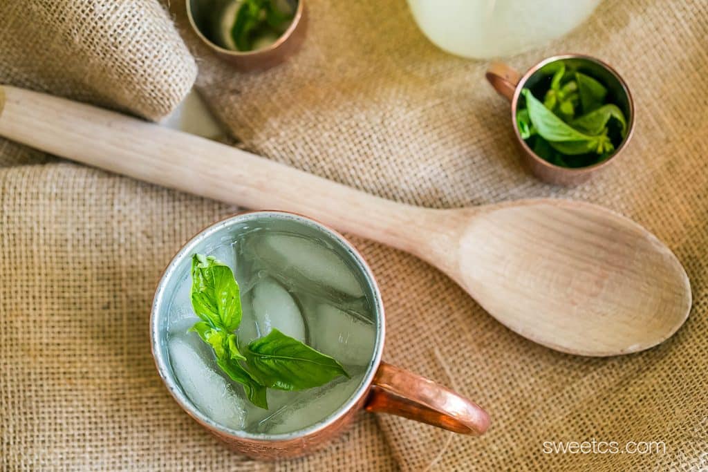The perfect summer party drink- basil lemonade moscow mules and virgin mules!