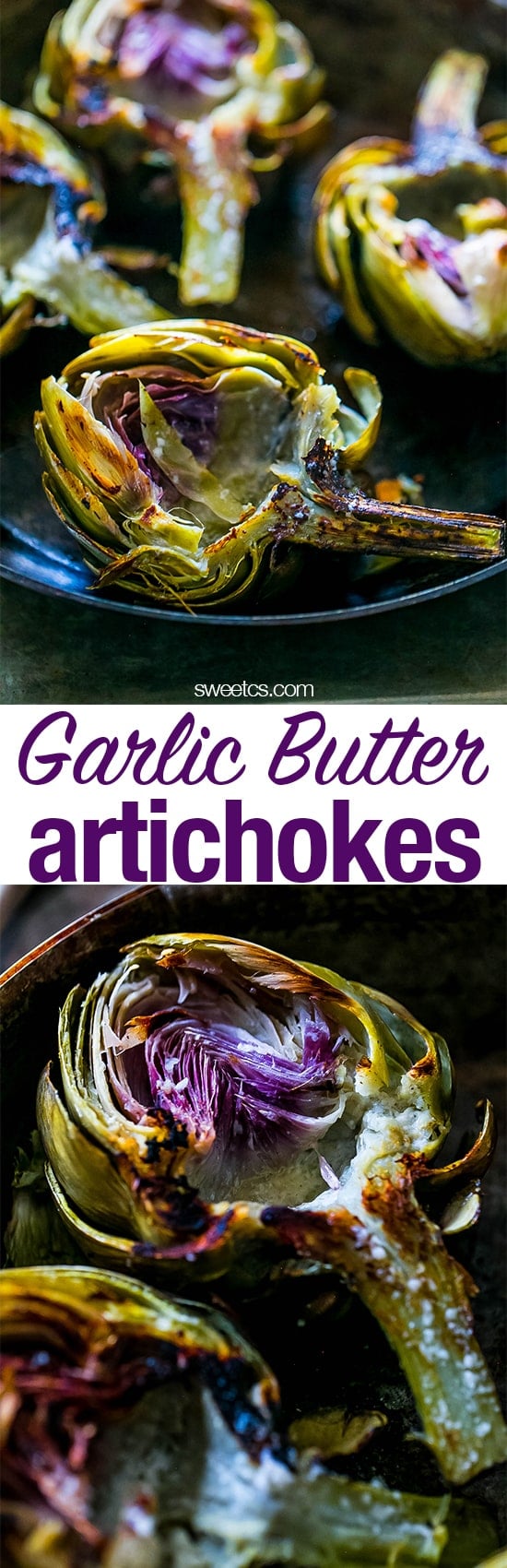 charred artichokes with butter on them