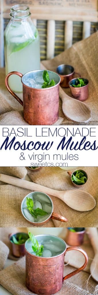 These moscow mules and virgin mules have a unique twist with basil lemonade! Perfect for parties!
