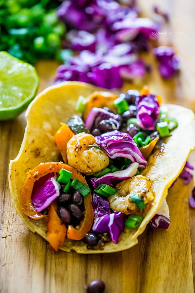 These roasted tomatillo and habanero shrimp tacos are so easy and delicious!