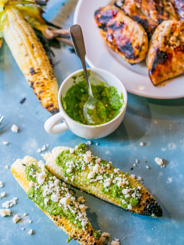 Perfect side pair, Grilled Corn with Cilantro Cashew Pesto