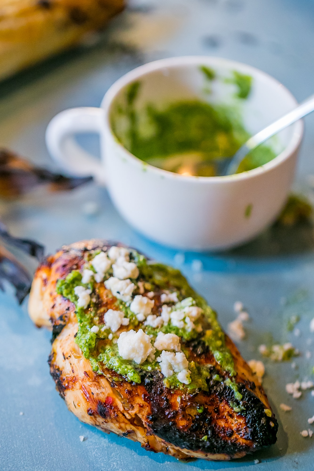grilled chicken with pesto and cheese