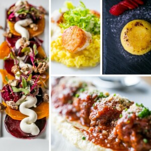 A collage of pictures showcasing the delectable menu offerings at Rosso, a restaurant located at Hotel Sorella Kansas City.