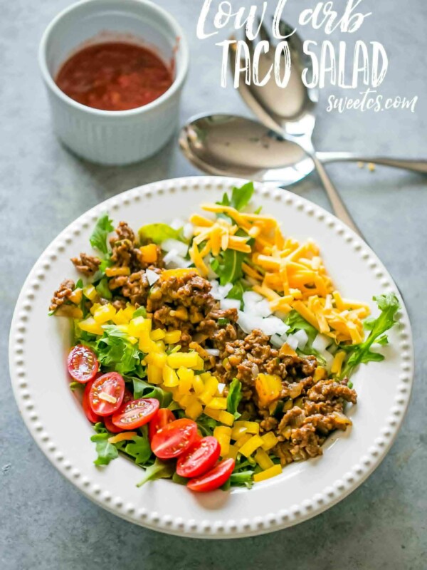 Low carb taco salad on a white plate.
