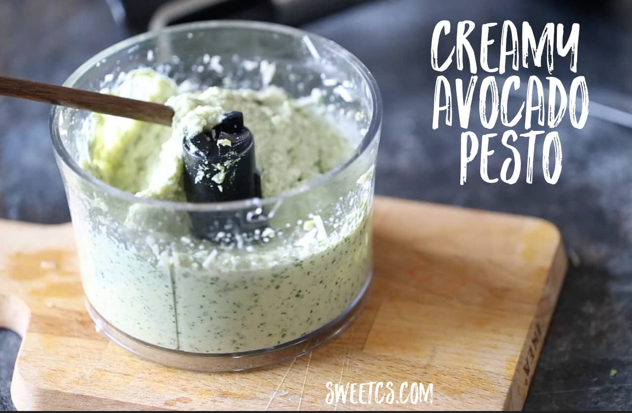 Yum- my favorite summer pesto! This creamy avocado pesto is SOOO good