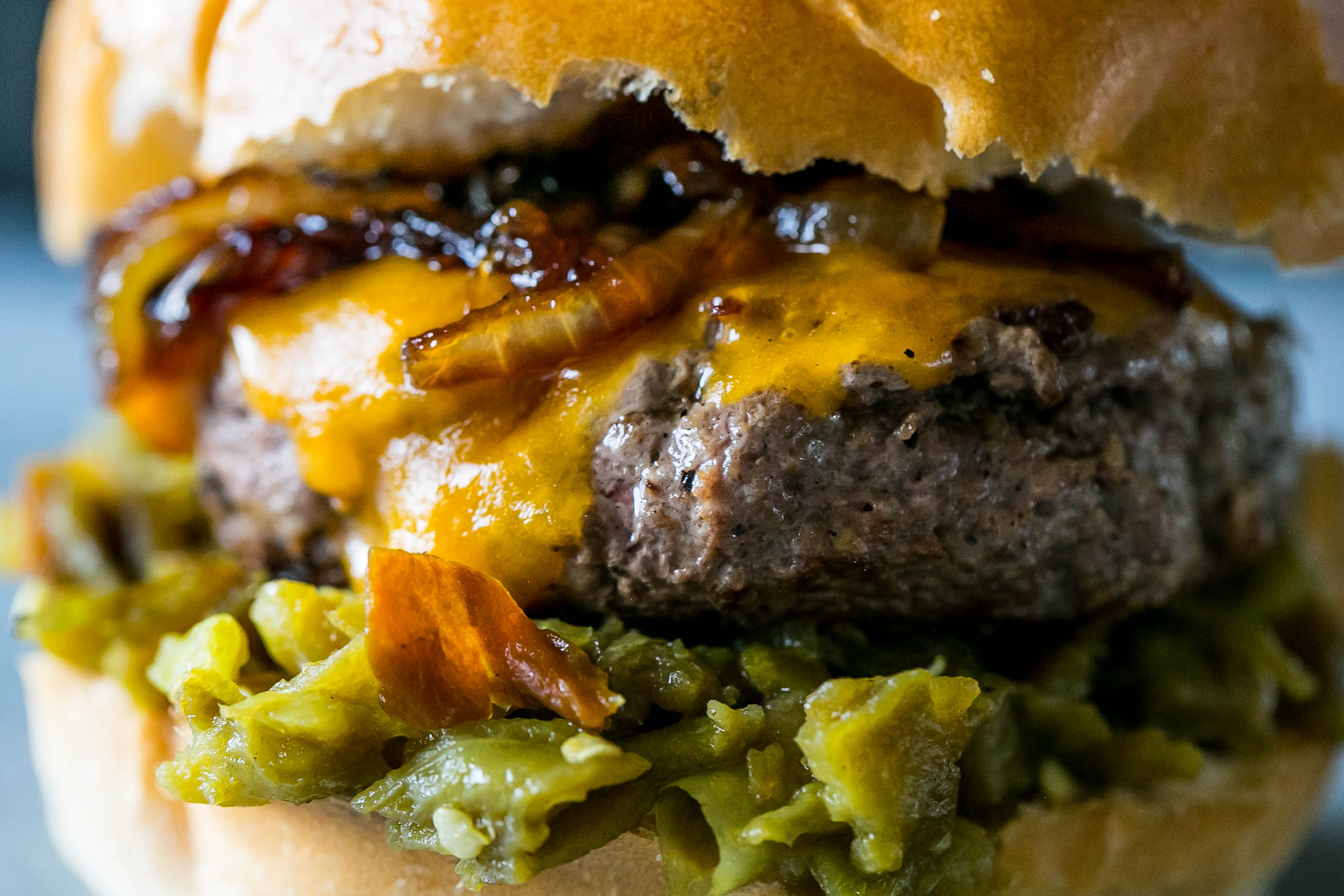 Whiskey onion and green chili burgers - these are SO delicious! 