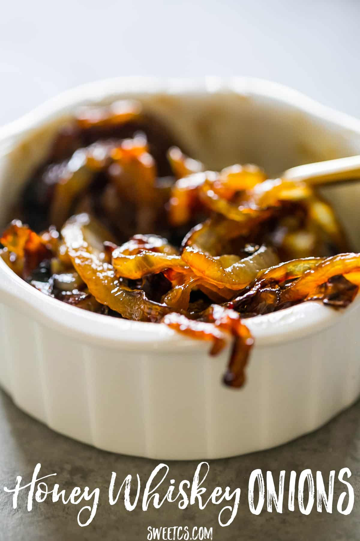 These honey whiskey caramelized onions are so delicious - perfect for burgers and sandwiches!