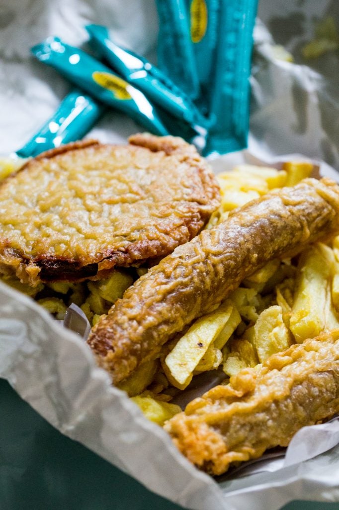 Deep Fried Sausage and Hamburger from Leo Burdocks, Dublin