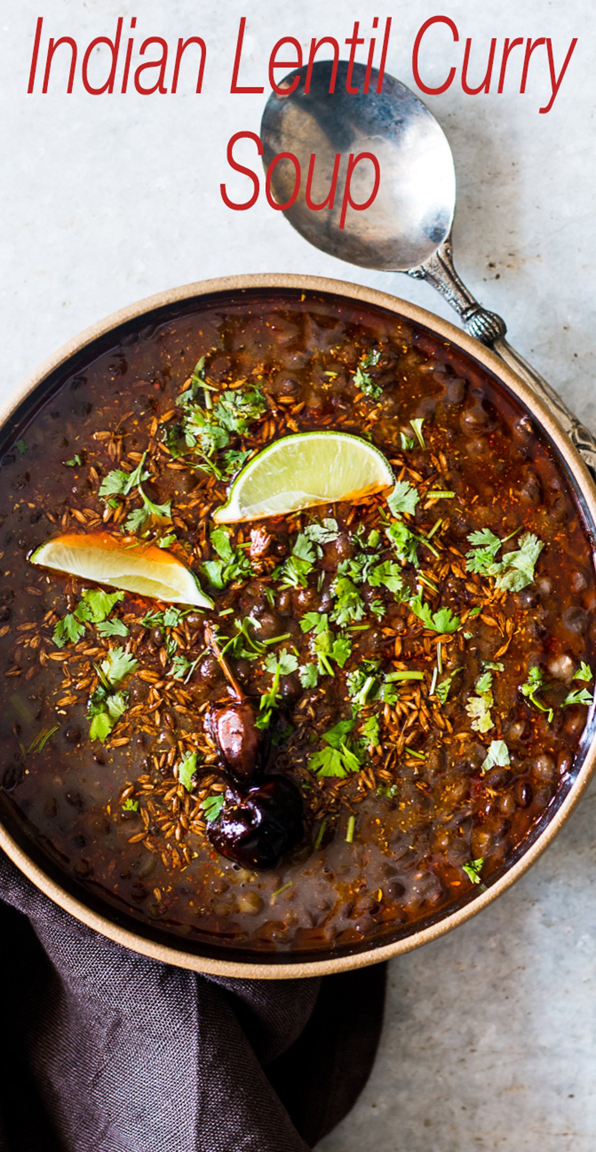 black lentil soup with cilantro and lime