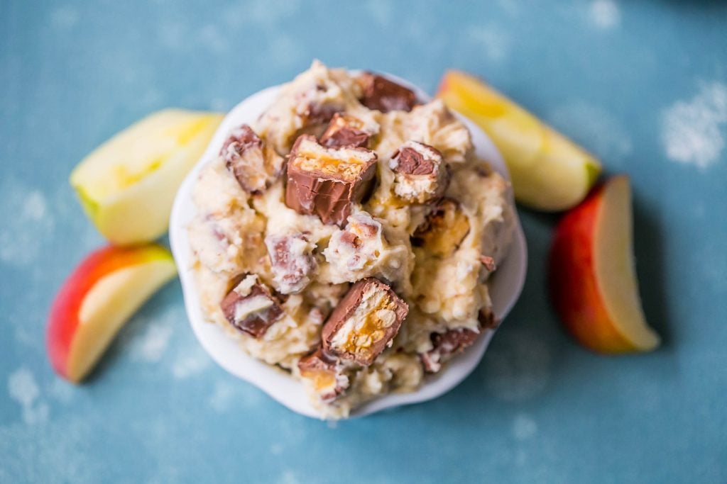 snickers fruit dip with bits of snickers in it. 