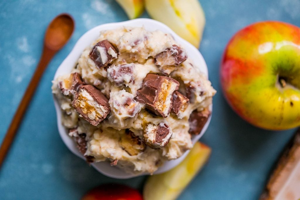 snickers fruit dip with bits of snickers in it. 