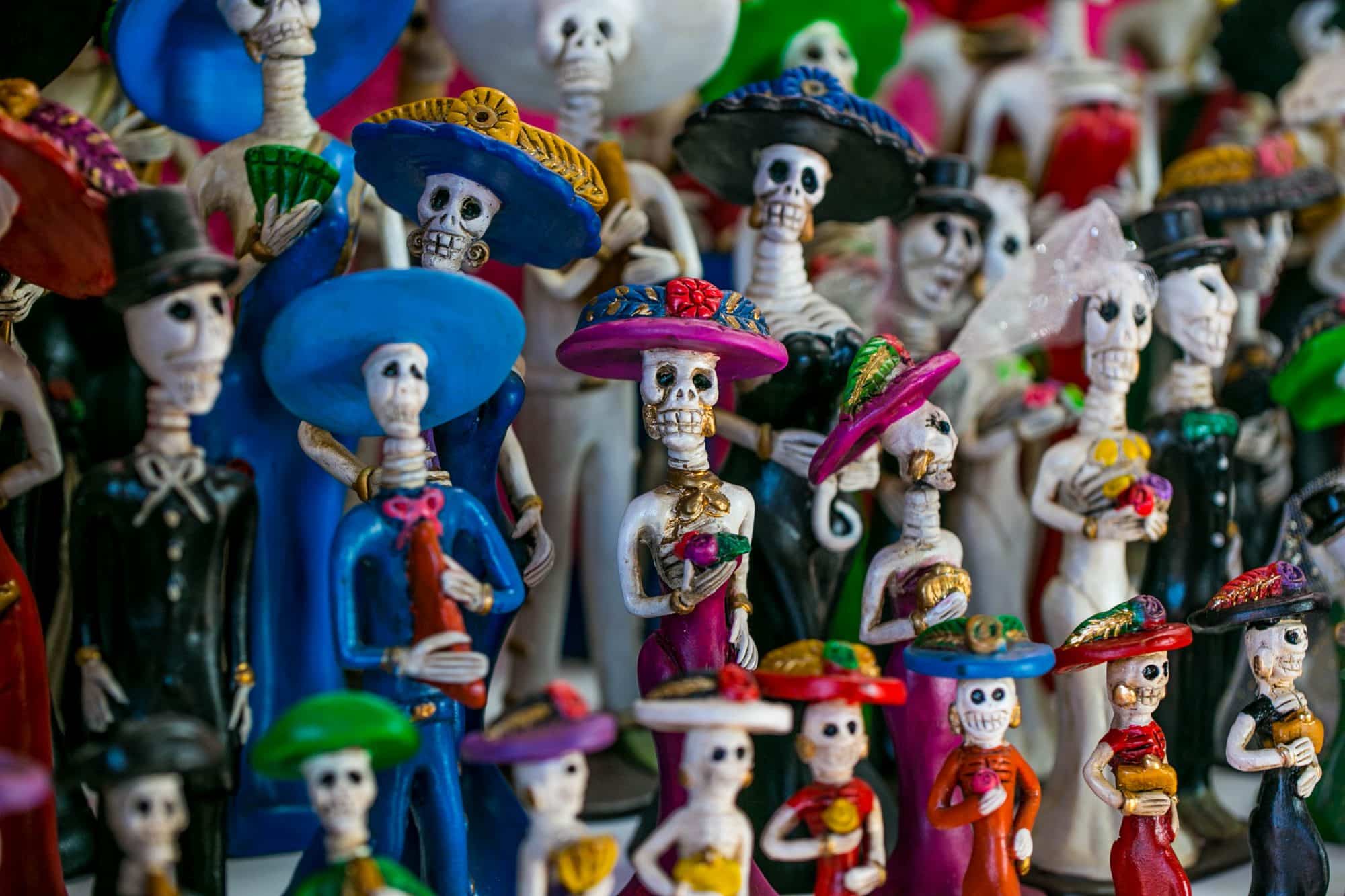 skeletons dressed in festive wear