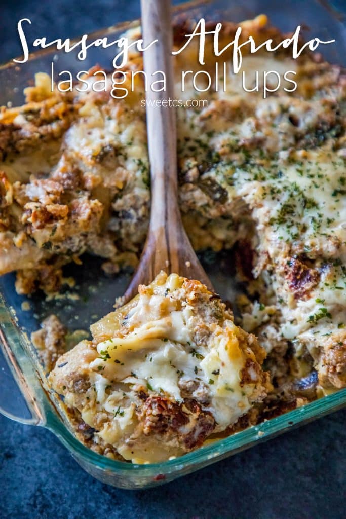 Creamy Baked Sausage and Alfredo Lasagna Roll Ups