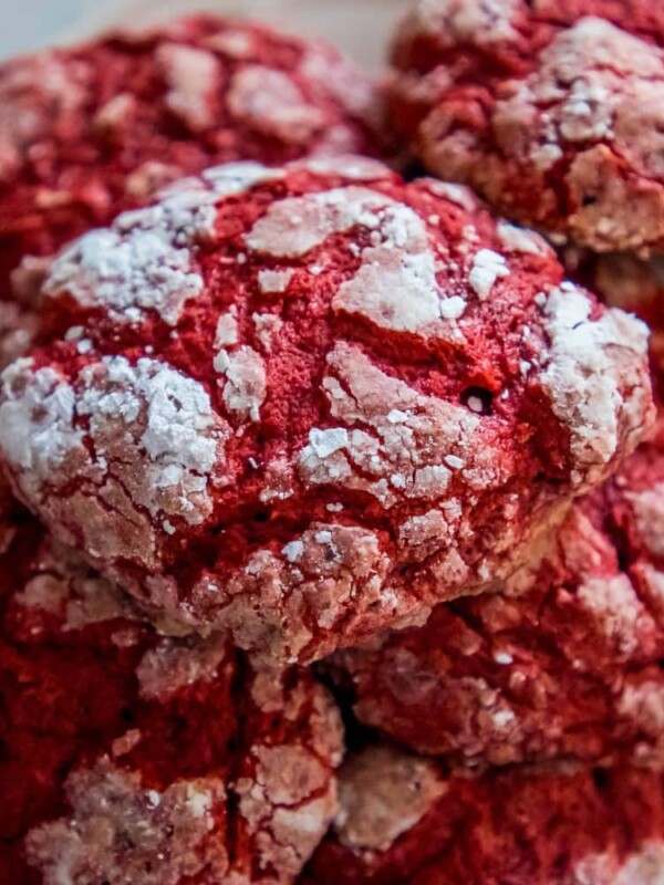 Red velvet crinkle cookies inspired by red velvet cake.