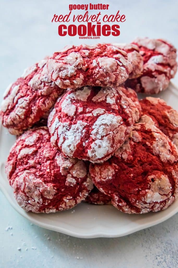 red velvet cake cookies in a stack