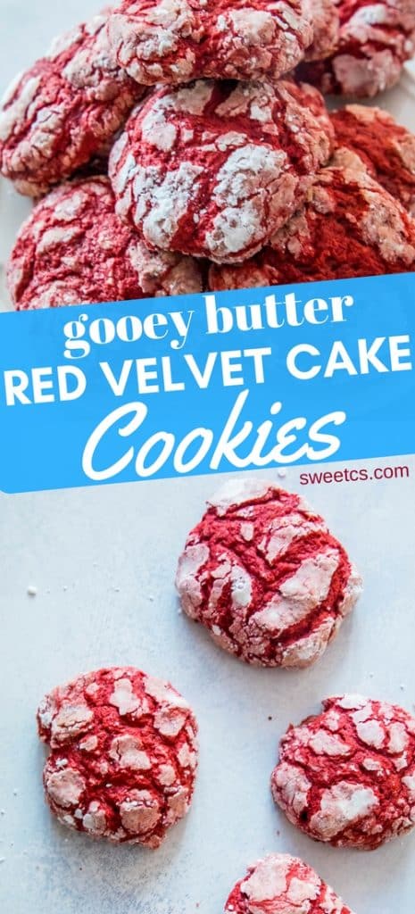 red velvet cake cookies in a stack