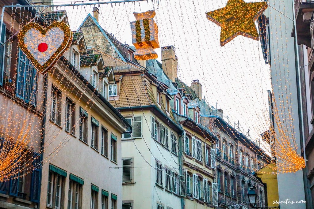 street in france decorated for christmas