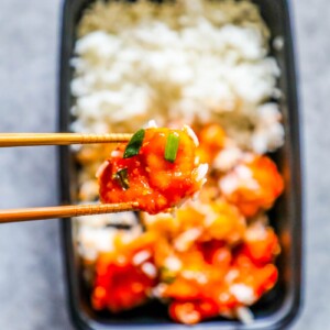 Instant Pot Sweet and Sour Chicken with chopsticks.
