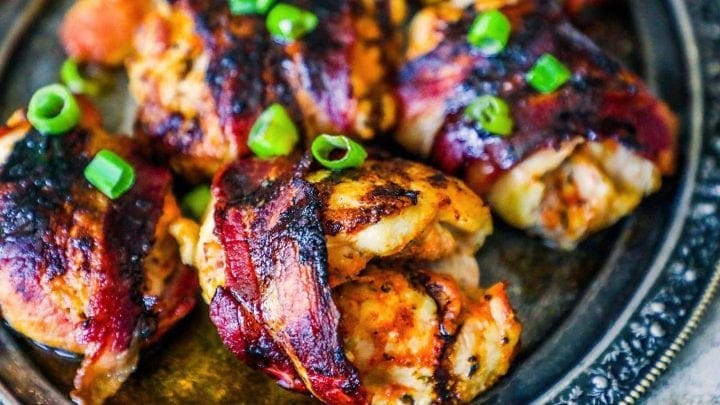 Balsamic Glazed Bacon Wrapped Chicken Thighs