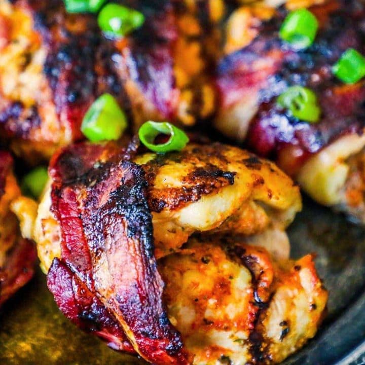 Grilled balsamic glazed chicken with bacon.