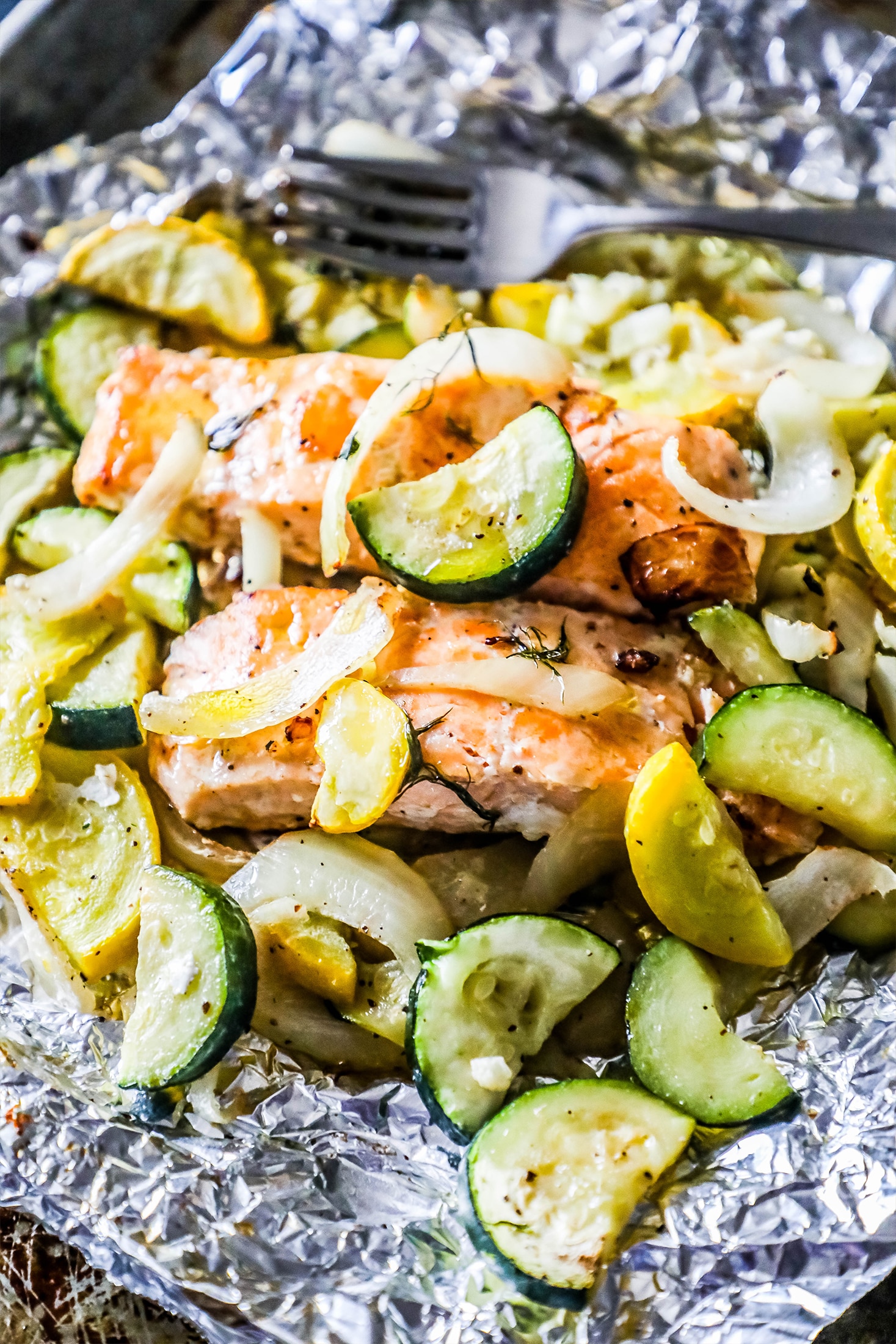 Garlic Herb Salmon and Zucchini Foil Packets