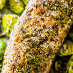 Sheet Pan Roasted Pork Loin with Brussels Sprouts and Herbs is a delicious dish that combines tender pork loin with flavorful vegetables.