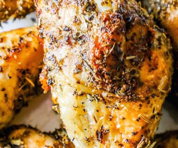 Greek Roasted Chicken drizzled with fragrant herbs.