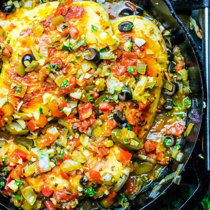 Skillet chicken with tomatoes and onions infused with Mexican flavors.