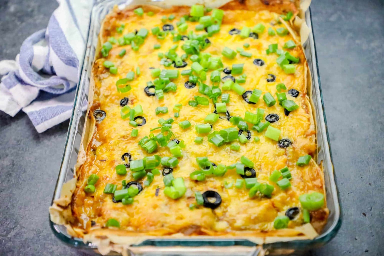 Easy Chicken Enchilada Pie Bake Green Chile Cheesy Layered Enchilada