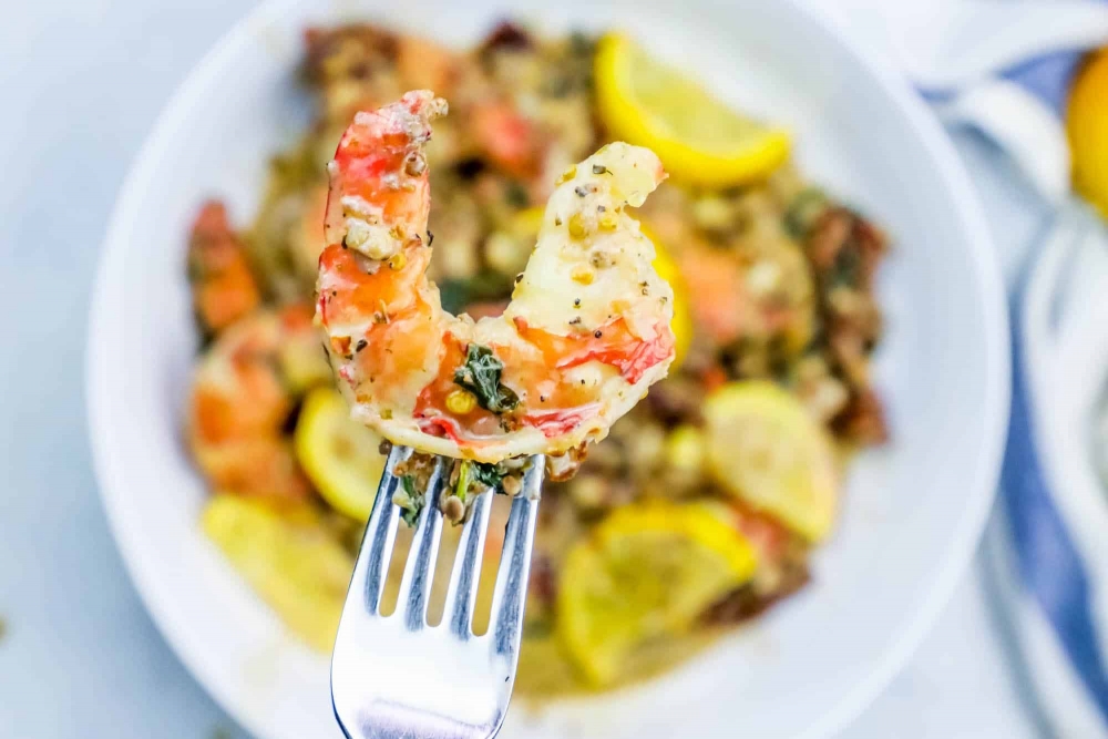 One Pot Creamy Shrimp Florentine Skillet Recipe with Garlic Lemon
