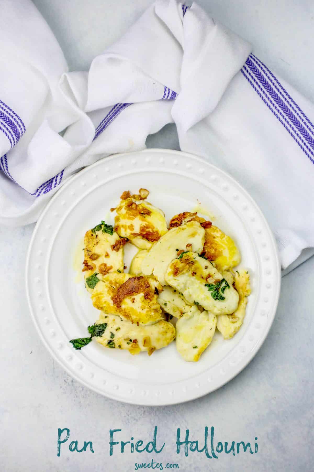 Easy Pan Fried Halloumi Greek Cheese with garlic lemon and mint
