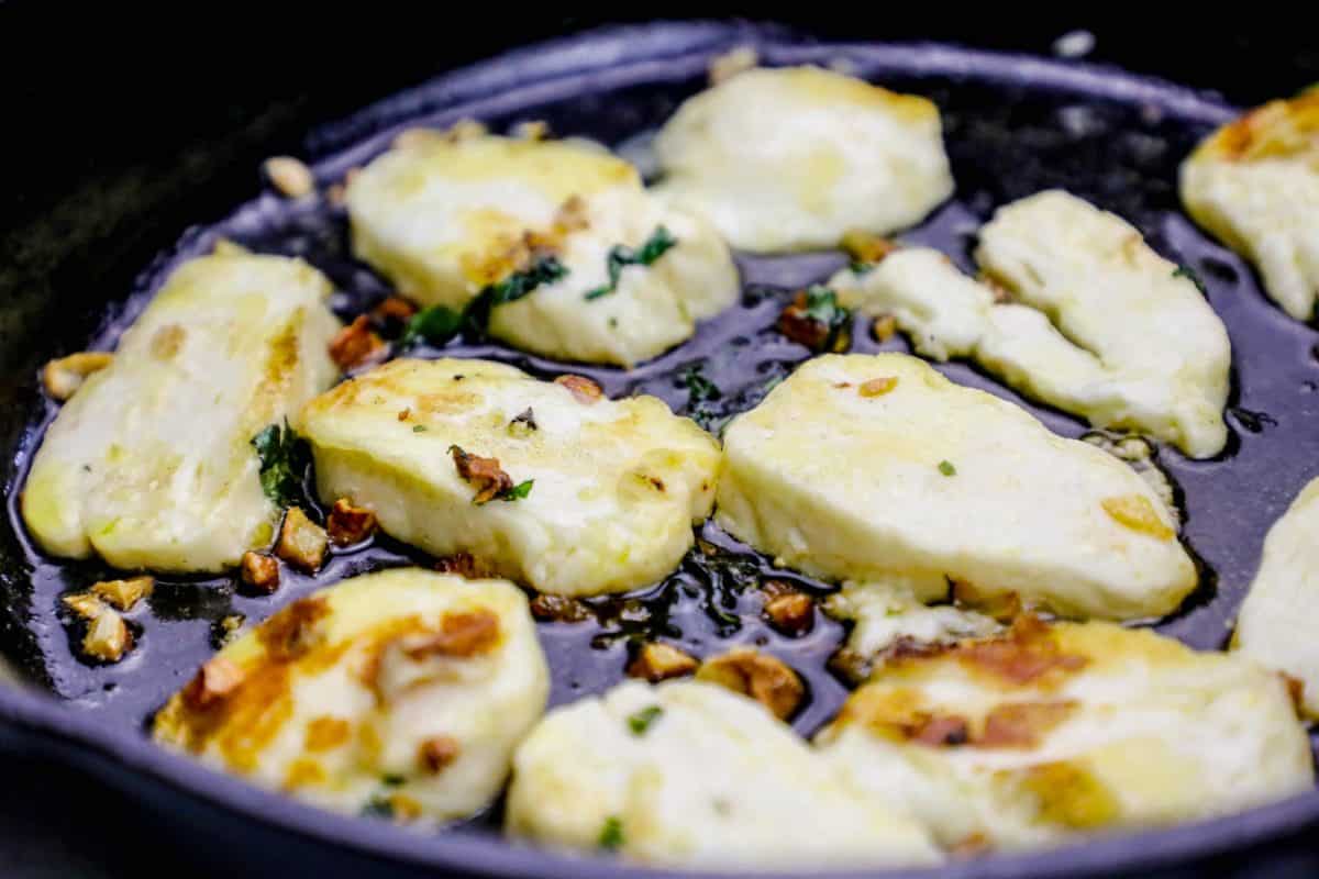 Easy Pan Fried Halloumi Greek Cheese with garlic lemon and mint