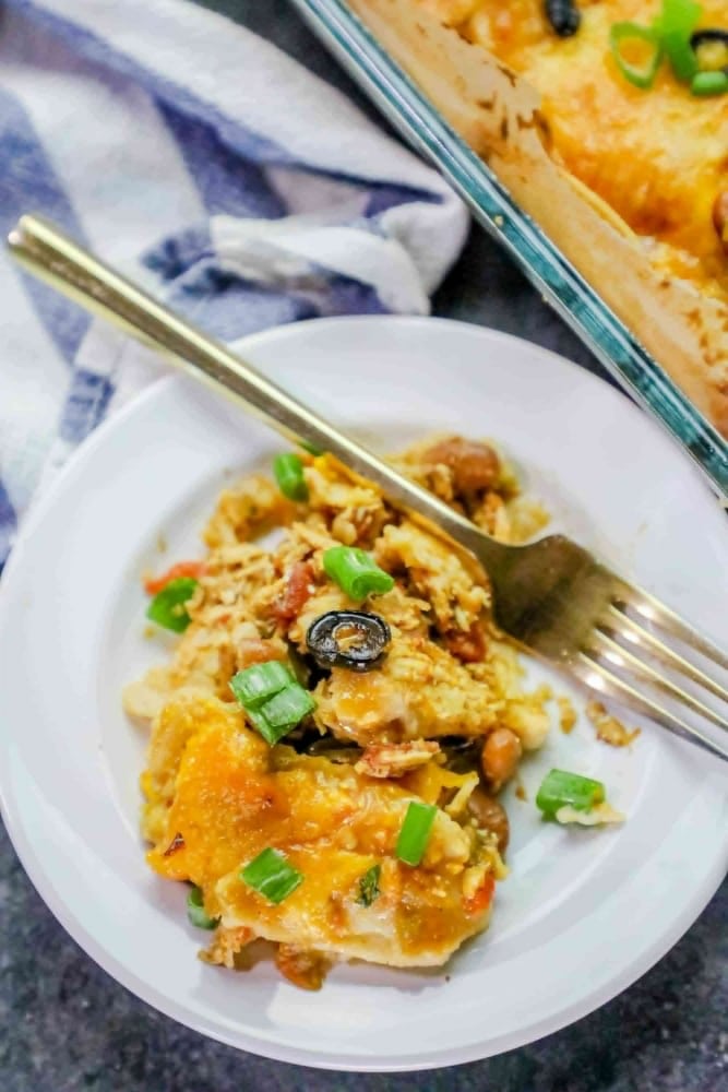 Easy Chicken Enchilada Pie Bake Green Chile Cheesy Layered Enchilada