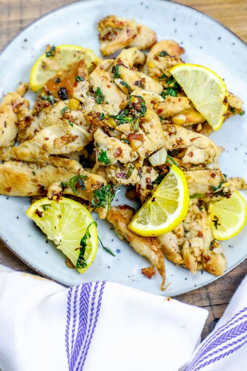 Spicy Lemon and Garlic Pan Fried Chicken Strips Skillet