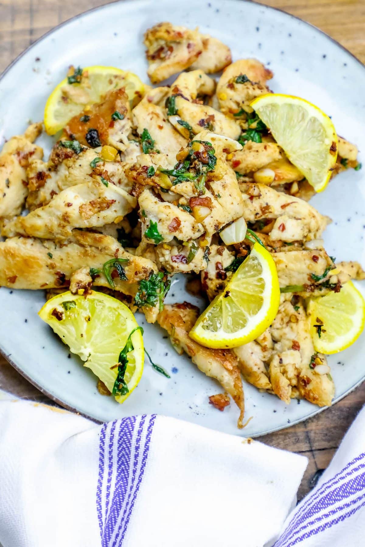 Spicy Lemon and Garlic Pan Fried Chicken Strips Skillet