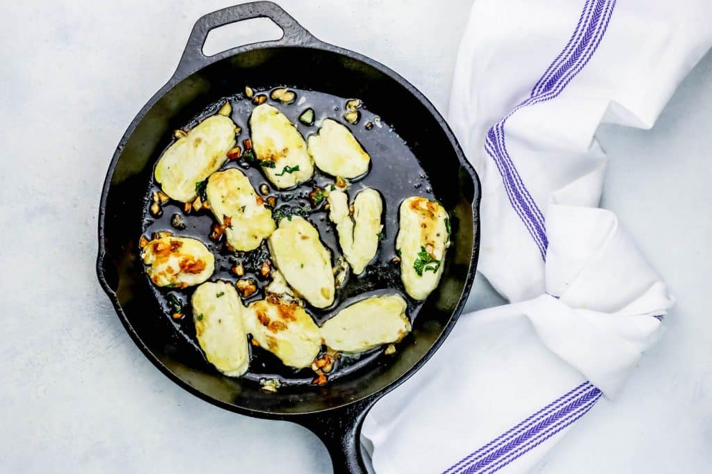 Easy Pan Fried Halloumi Greek Cheese with garlic lemon and