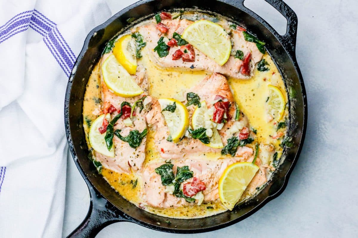 One Pot Creamy Lemon Salmon Florentine Recipe