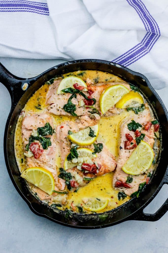 One Pot Creamy Lemon Salmon Florentine Recipe