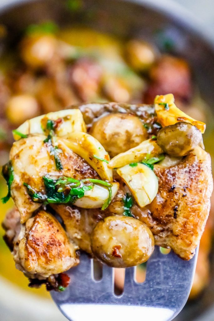One Pot Garlic Butter Chicken Thighs and Mushrooms Recipe