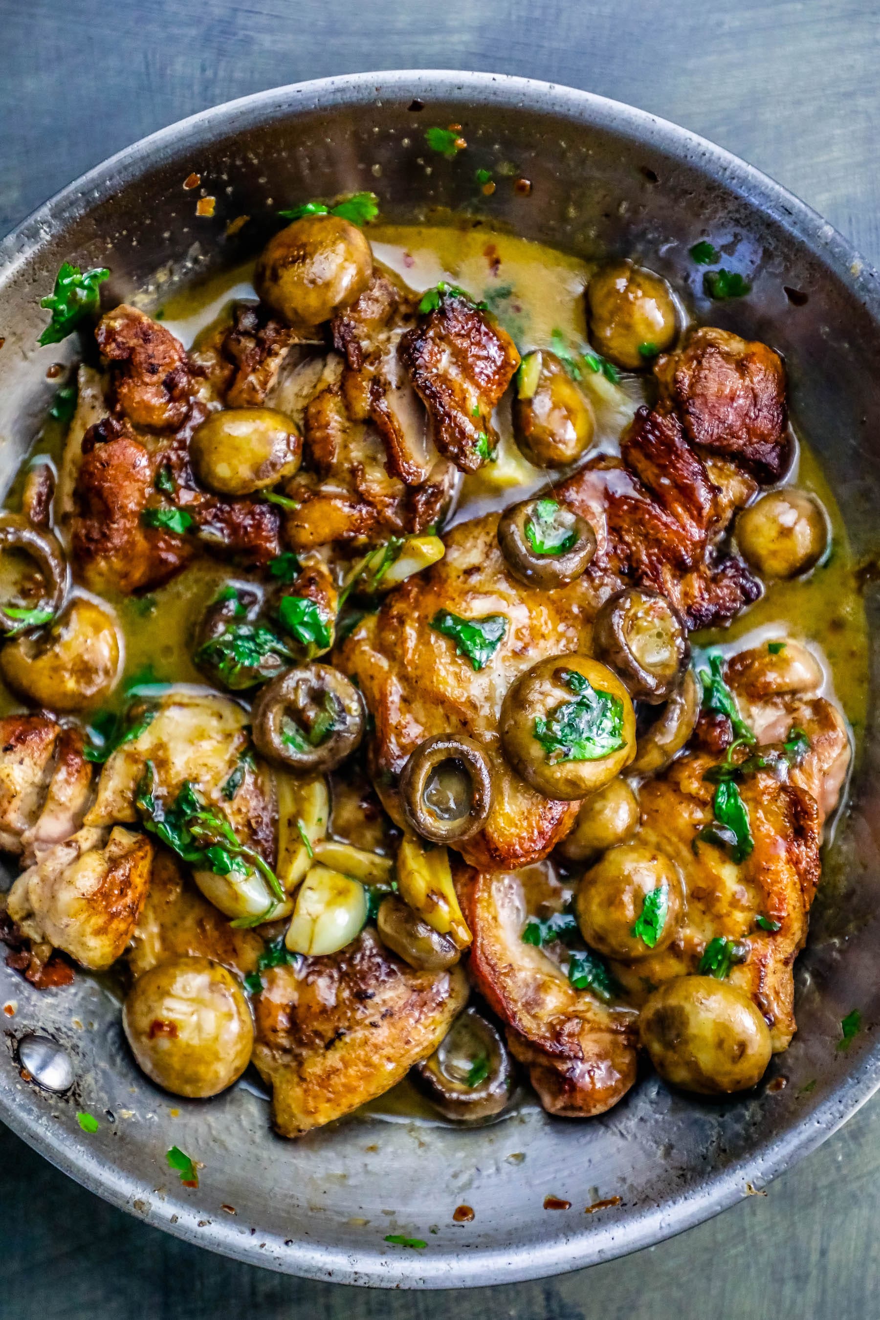 One Pot Garlic Butter Chicken Thighs and Mushrooms Recipe